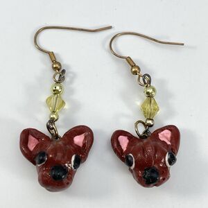 Funk Chihuahua Dog Dangle Earrings Silver Tone Statement Animal